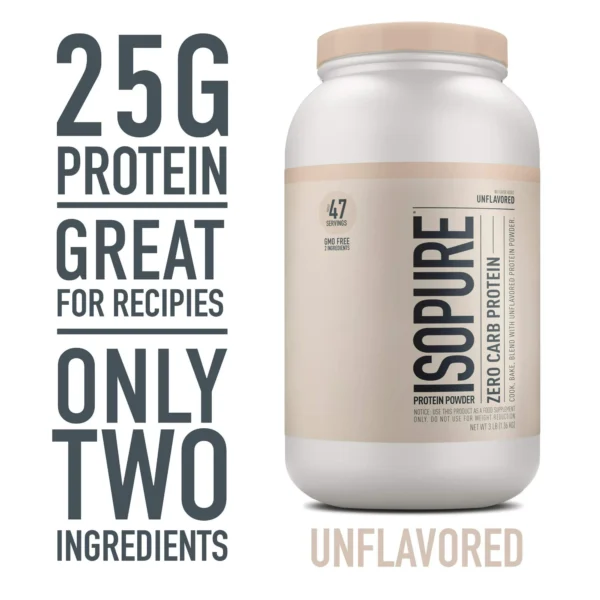 Isopure Zero Carb Unflavored 25g Protein, 100{1520b91abd67d5e83791695d329952a4ab66ef73a88d9462a2da13a9ea8ee0b3} Whey Protein Isolate, Keto Friendly Protein Powder, No Added Colors/Flavors/Sweeteners, GMO Free, 3 Pound (Packaging May Vary)